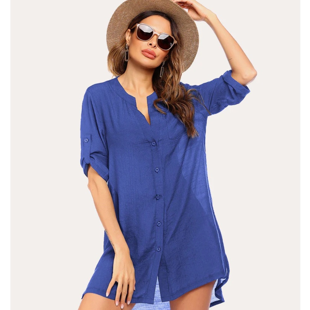 NWOT Boutique Blue Button-Up Tunic Dress sz M